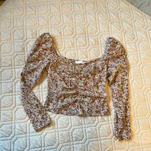 Astr Brown and Gold Ruched Crop Blouse